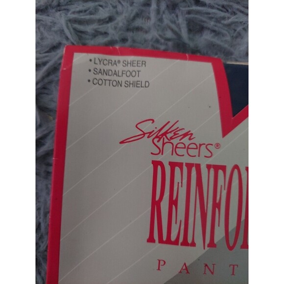 Vintage Liz Thomas Silken Sheers Reinforced Top Pantyhose Avg/Tall Navy Sandal - Picture 2 of 7